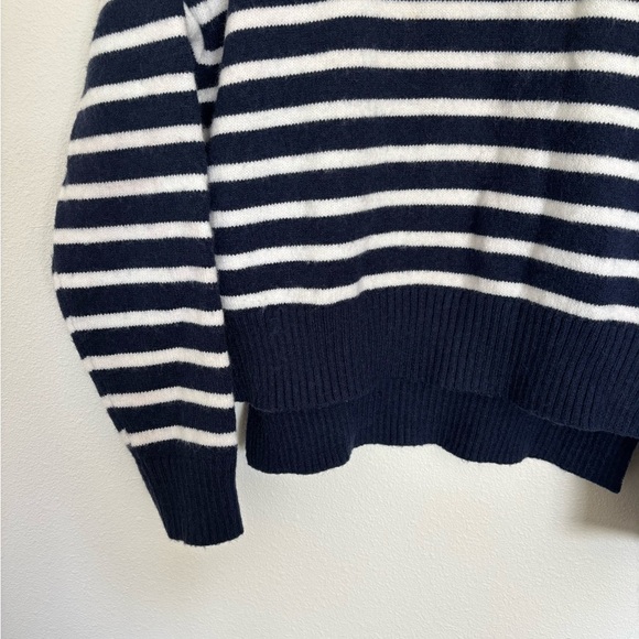 Blue and White Striped Cowl Neck Soft and Stretchy Sweater - Picture 2 of 6